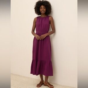 PACT Double Gauze Tiered Midi Dress Women's Sangria Sleeveless Organic Cotton m